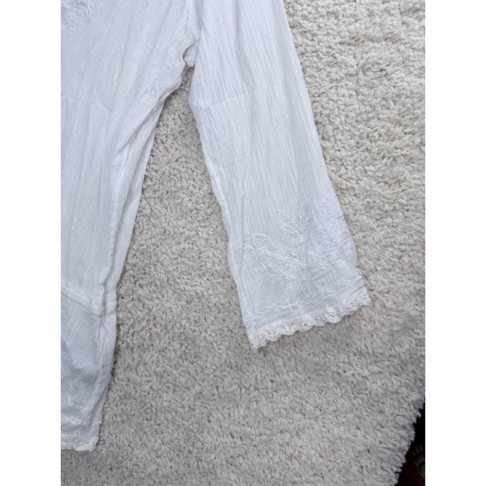 Lauren Ralph Lauren Peasant Blouse Womens L White Embroidered Cotton - Picture 6 of 10